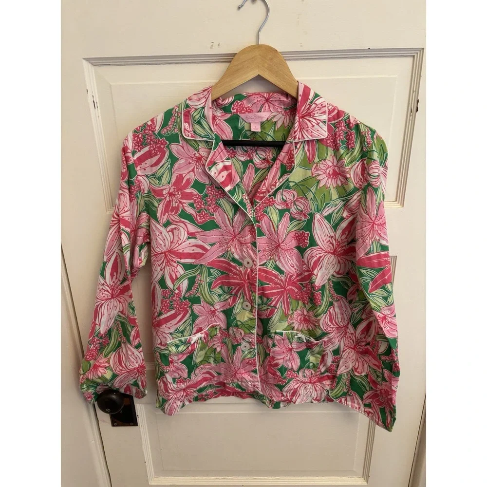Lilly Pulitzer Women's‎ Pick of the Bunch Pajama TOP Floral Button-Down Small